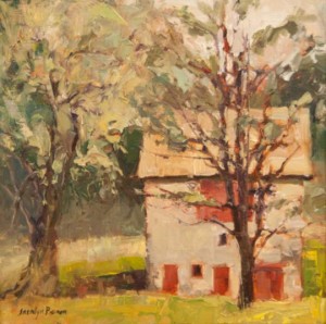 Jacalyn Beam's "Fairville Bank Bark" reflects the feel of a damp day as on;y plein air can.  