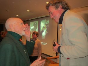 Ted Brinton (left) chats with the artist  after Saturday night's "A Conversation with Jamie Wyeth."