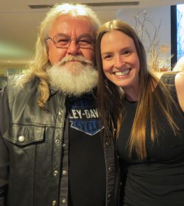 Victoria Wyeth poses with Andy Bell of Chadds Ford, a family friend and Andrew Wyeth model. Bell says he and his wife Diane try not to miss any of her presentations.