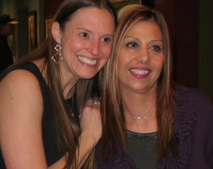 Victoria Wyeth (left) shares a moment with Nadia Barakat, director of the Chadds Ford Historical Society, another venue where Wyeth has spoken.