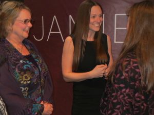 Victoria Wyeth (center) interacts with members of the audience before Friday night's program.