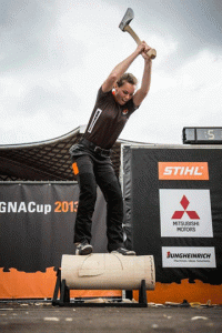 Martha King. of Chadds Ford Township, competes in the Stihl Timbersports competition in Hanover, Germany.