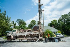 Drillers install a monitoring well as part of the procedure for cleaning up a dry cleaner's chemical that got into the soil and ground water along the Chadds Ford side of the Wegmans development.