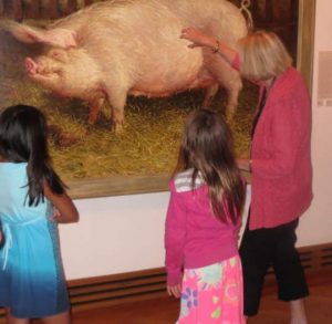 Pat Barone demonstrates Jamie Wyeth's fingernail technique on "Portrait of a Pig."