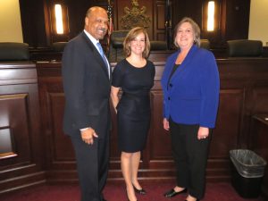 Michelle H. Kichline (center) has joined fellow Chester County Commissioners Terence Farrell (left) and Kathi Cozzone.