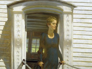 "Southern Light," a 1994 enamel and oil painting, is one of the works in the retrospective that features Jamie Wyeth's wife, Phyllis.