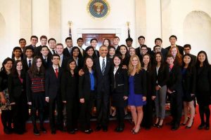 Shashwat Kishore (third from left in the front row) joins the other finalists for a photo opp with the President.