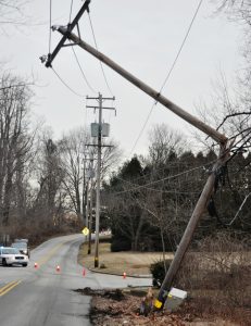 Westtown-East Goshen Police are looking for the driver of a white pickup who struck this utility pole and fled.