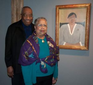 Harmon and Harriet Kelley with Pippin’s A Portrait of My Wife, which the Kelley’s lent to the museum for the exhibition.