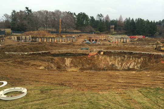 The Main Fountain Garden at Longwood Gardens has temporarily become a landscape of ditches and dirt as the revitalization project proceeds.