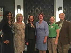 Jill Lewis and Lisa Mire-Luke, of Axalta, Trish McFarland, Chamber President, Colleen P. Morrone, Vice Chairman, Delaware County Council, Amy Ashton, of Wegmans, and Dominic Pileggi, chairman of the Concord Township Board of Supervisors. (Photo courtesy of Delco Chamber) 