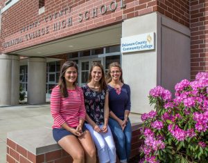 At Delaware County Community College’s Pennocks Bridge Campus,  Brooke Hostetter (from left) is joined by her sisters Ellie and Paige, all proponents of the school's dual enrollment program.
