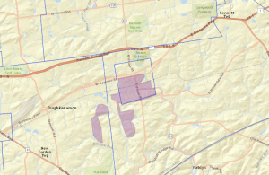 The areas highlighted in purple will receive mosquito-control treatment on Wednesday, Aug. 17, according to the Chester County Health Department.