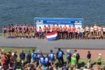 Members of the U.S. men's 8+ rowing team (left) receive silver during the medal ceremony for the 2015 World Rowing Junior Championships. Photo courtesy of World Rowing.com