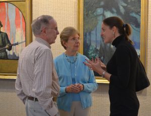 David Linton (from left) and his wife, Barbara Linton, of West Chester, chat with Victoria Wyeth before her presentation at the Chester County Art Association, which is running an exhibit of her great-grandfather's work through Sunday, Oct. 18.