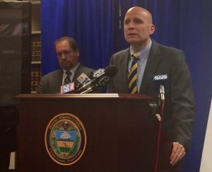 Chester County District Attorney Tom Hogan (right), accompanied by Chester County Detective Joe Walton, discusses sexting. 