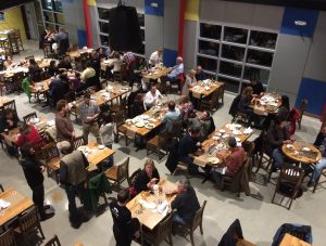 A view of the first floor from the mezzanine of Victory at Parkesburg shows diners at a recent fundraiser for the Chester County Food Bank.