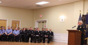Chaplain Jerry Schwartz, retired captain of the Baltimore City Fire Department and chaplain and safety officer for the West Chester Fire Department, addresses graduating firefighters. Photo courtesy of the Department of Emergency Services