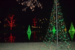 Lights on the Large Lake create a vibrant array of reflections.