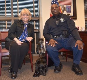 Chester County Sheriff Carolyn 'Bunny' Welsh (left) and Deputy Sheriff Paul Bryant pose with Mellie, the newest addition to the K-9 unit.