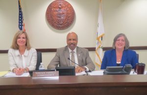 Chester County Commissioners Michelle Kichline (from left), Terence Farrell and Kathi Cozzone say the county will withhold funds collected by its row offices that are remitted to the state until the budget impasse ends.