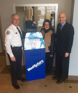West Goshen Township Police Chief Joseph Gleason (from left), state Rep. Becky Corbin, and Chester County District Attorney Tom Hogan tout the benefits of the drug drop-box program.