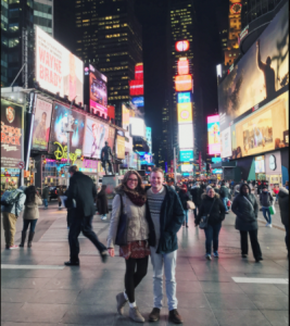 Chrissy Eckman and her Nutella campaign manager, Daniel Pebbly, enjoy a night in Manhattan – part of Eckman's winnings.