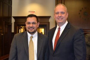 Prosecutor of the Year Carlos Barraza (left) poses with District Attorney Chief of Staff Charles Gaza.