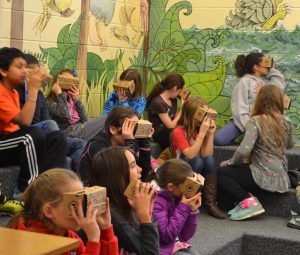 A group of fourth-graders explores Yosemite National Park in the library of Pocopson Elementary School on Monday, Feb. 8. 