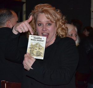 Lisa Vonderstruck, owner of Brandywine View Antiques, promotes the Massive Barn Market during a recent fundraiser for the Chadds Ford Historical Society.