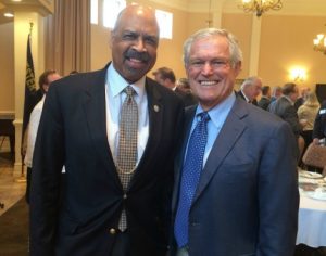 Former Eagles' Coach Dick Vermeil (right) is shown with Chester County Commissioners' Chairman Terence Farrell.