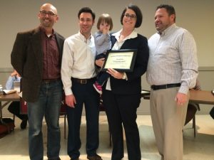 Attorney Anita D'Amico (second from right) is joined by her husband and daughter as well as Borough Council President Danilo Maffei (left) and Mayor Matt Fetick (right). 