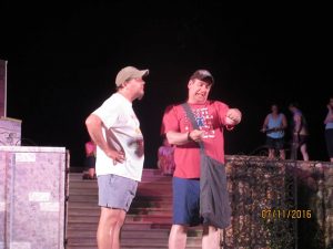 Jeff Santoro (right) rehearses his role as the lovable ogre in 'Shrek: The Musical.'