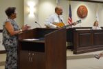 Sandra Murphy, (from left) Chester County's Department of Aging director, accompanies Commissioners' Chairman Terence Farrell in a rendition of 'You Are My Sunshine' as Commissioner Michelle Kichline enjoys the performance.