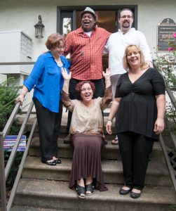 Terry Bruno, seated, is surrounded by four of her 15 healing partners. Clockwise , from left, are Carolyn Gelone, Mel Brake, Michael Meehan and Amy Parris.