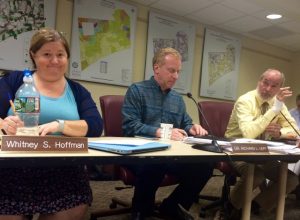 Kennett Township Supervisors Whitney S. Hoffman (from left), Richard L. Leff, and Scudder G. Stevens listen to a request from The Land Conservancy of Southern Chester County to improve groundwater filtration through riparian buffers.