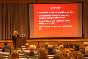 Dr. Judith Owens makes her presentation on the need for later school start times for teenagers. She said it's almost impossible for a teenager to falls asleep before 11 p.m.