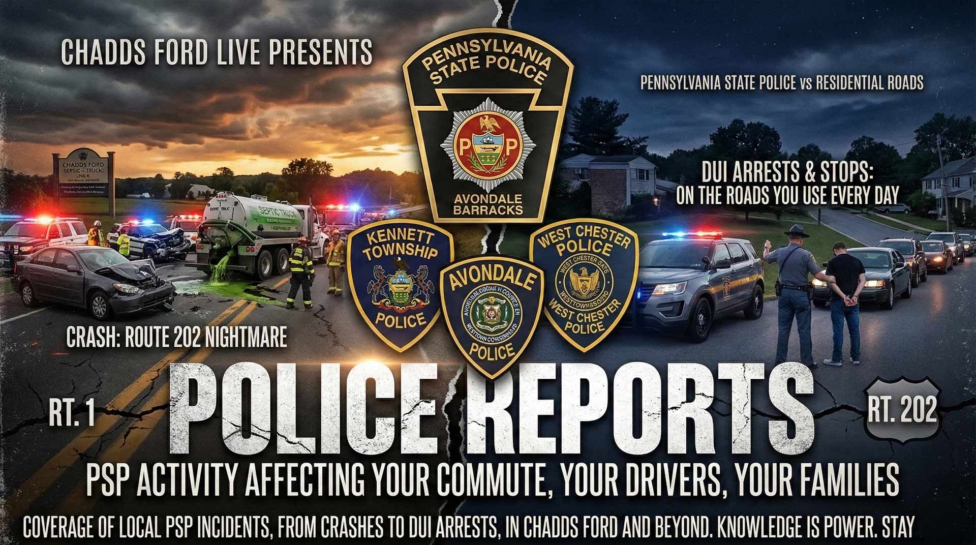 : Pennsylvania State Police blotter reports featuring counterfeit bills, careless driving crashes, drug arrests, and false reports in local areas
