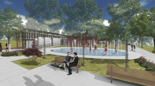 An architect's rendering of a splash pad that's planned for the changes to Anson B. Nixon Park.
